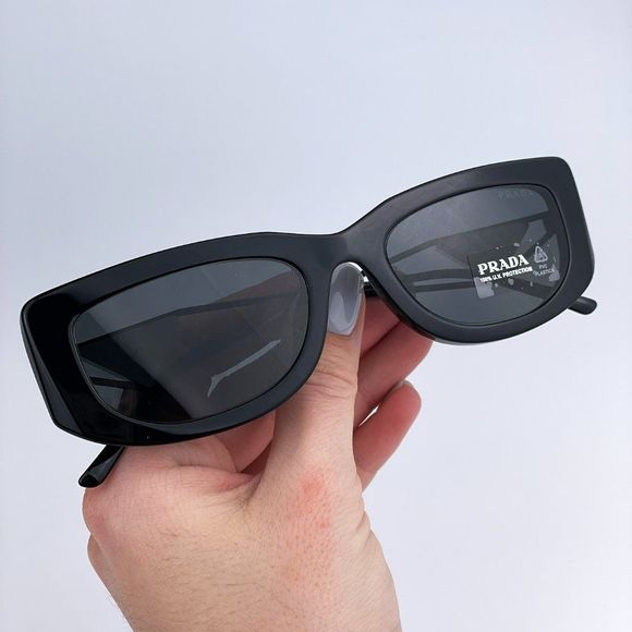 Prada PR14YS 1AB5S0 Sunglasses Black Dark Grey Rectangle Women - Picture 4 of 14